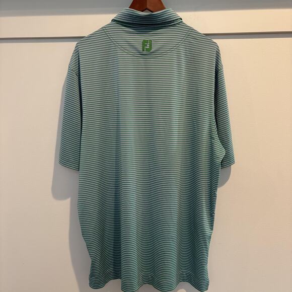 FootJoy Polo Shirt Mens Large Green Blue Striped Golf Performance Est 1975 - Picture 7 of 12